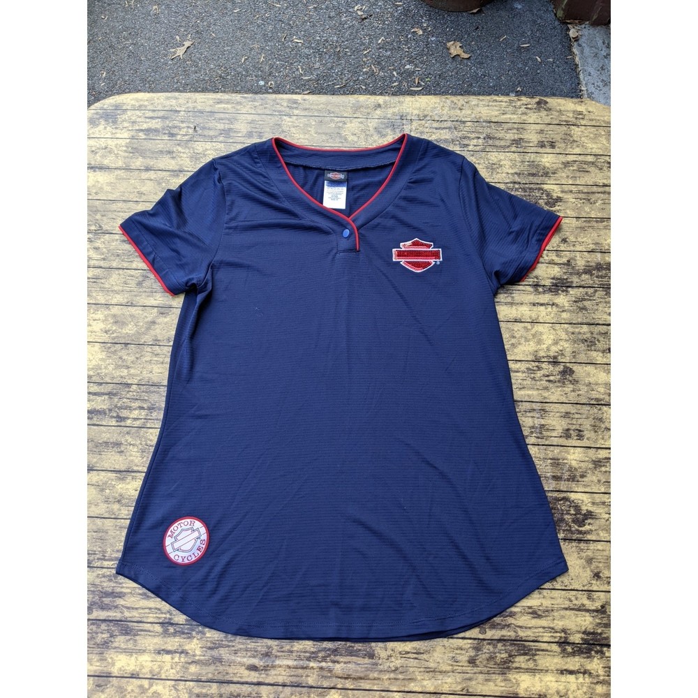 Harley-Davidson Motorcycles Blue Sequin Baseball Shirt Ladies Women's Medium